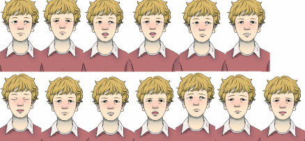 Eine Illustration eines Jungen der mehrmals mit unterschiedlichen Gesichtsausdrücken gezeigt wird.
