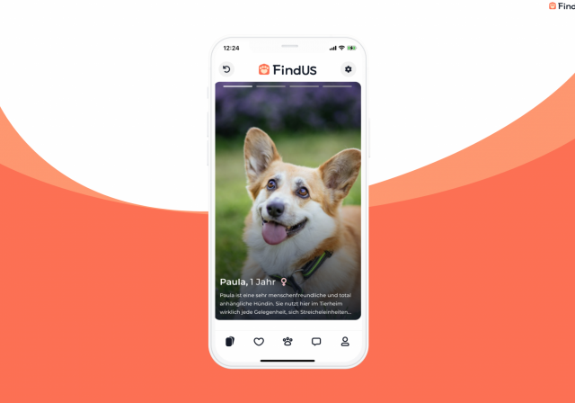 Ein Smartphone mit der geöffneten FindUS App.